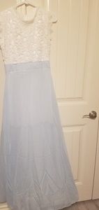 blue and white dress